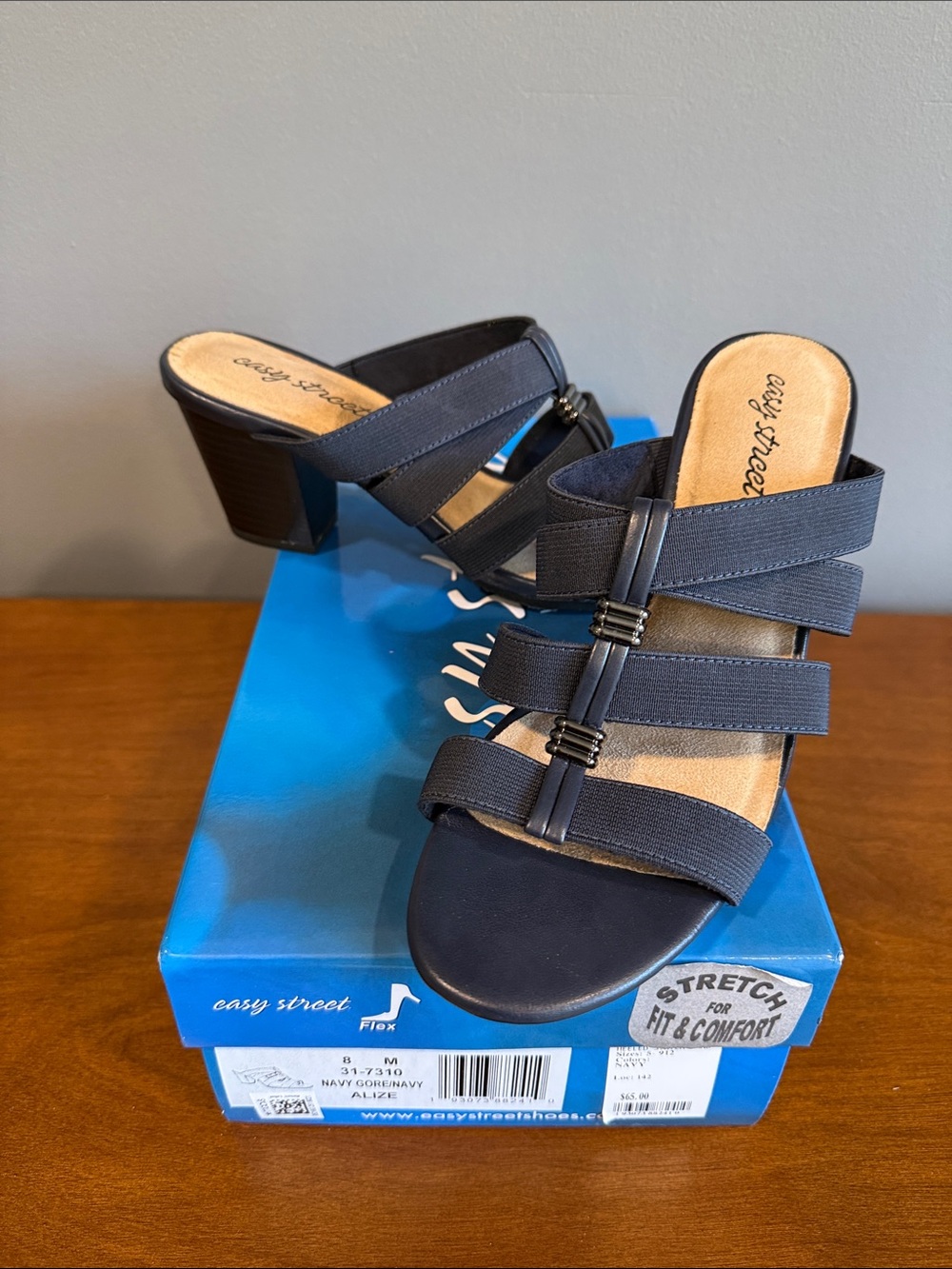 Easy Street Navy Stretch-Strap Heel Sandal
